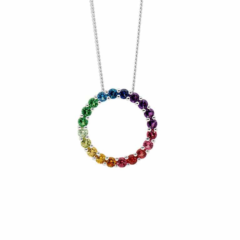 Silver Circle Spectral Coloured CZ Pendant