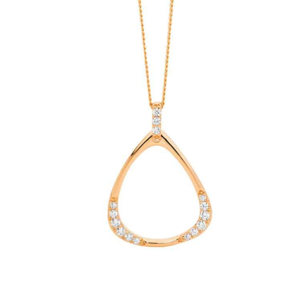 Sterling Silver Open Pear Shape Necklace Rose Gold