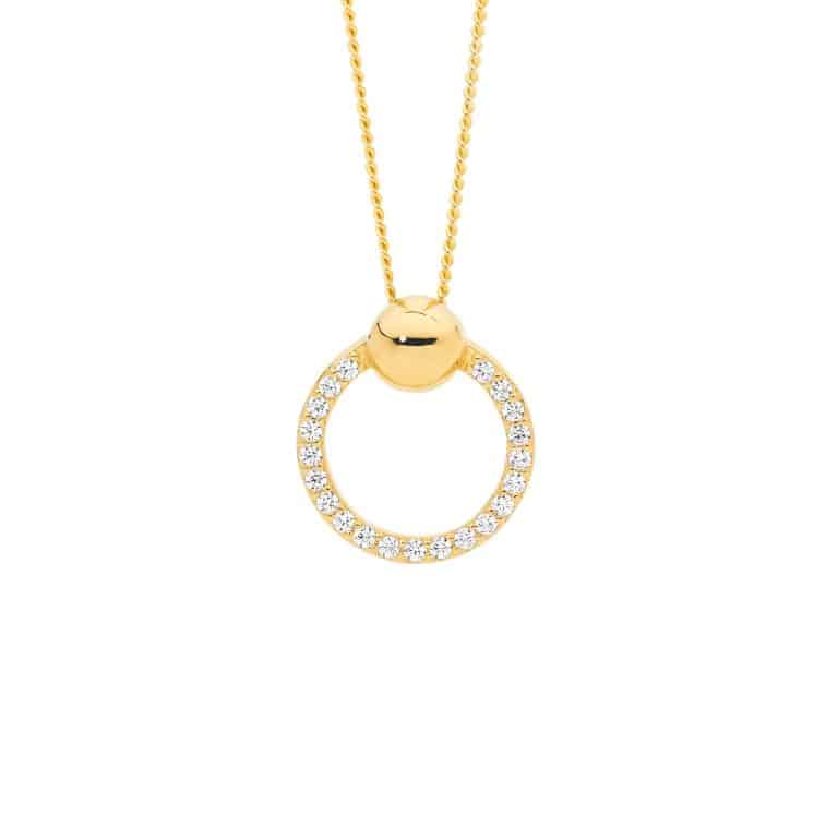 Open Circle Round Silver Necklace Yellow Gold