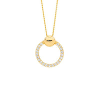 Open Circle Round Silver Necklace Yellow Gold