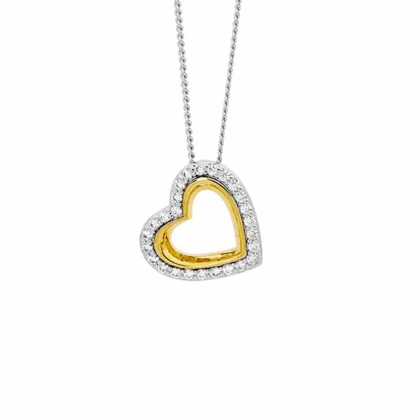Sterling Silver CZ Open Heart Pendant Yellow Gold