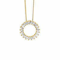 Sterling Silver Baguette CZ Circle Pendant Yellow Gold