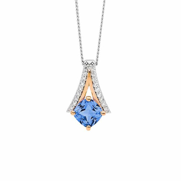 Sterling Silver Blue CZ Open 'V' Pendant