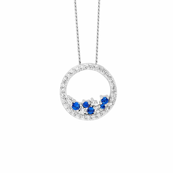 Sterling Silver Open Circle Pendant with Scattered Blue & White CZ
