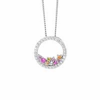 Sterling Silver Open Circle Pendant with Scattered Pastel Coloured CZ