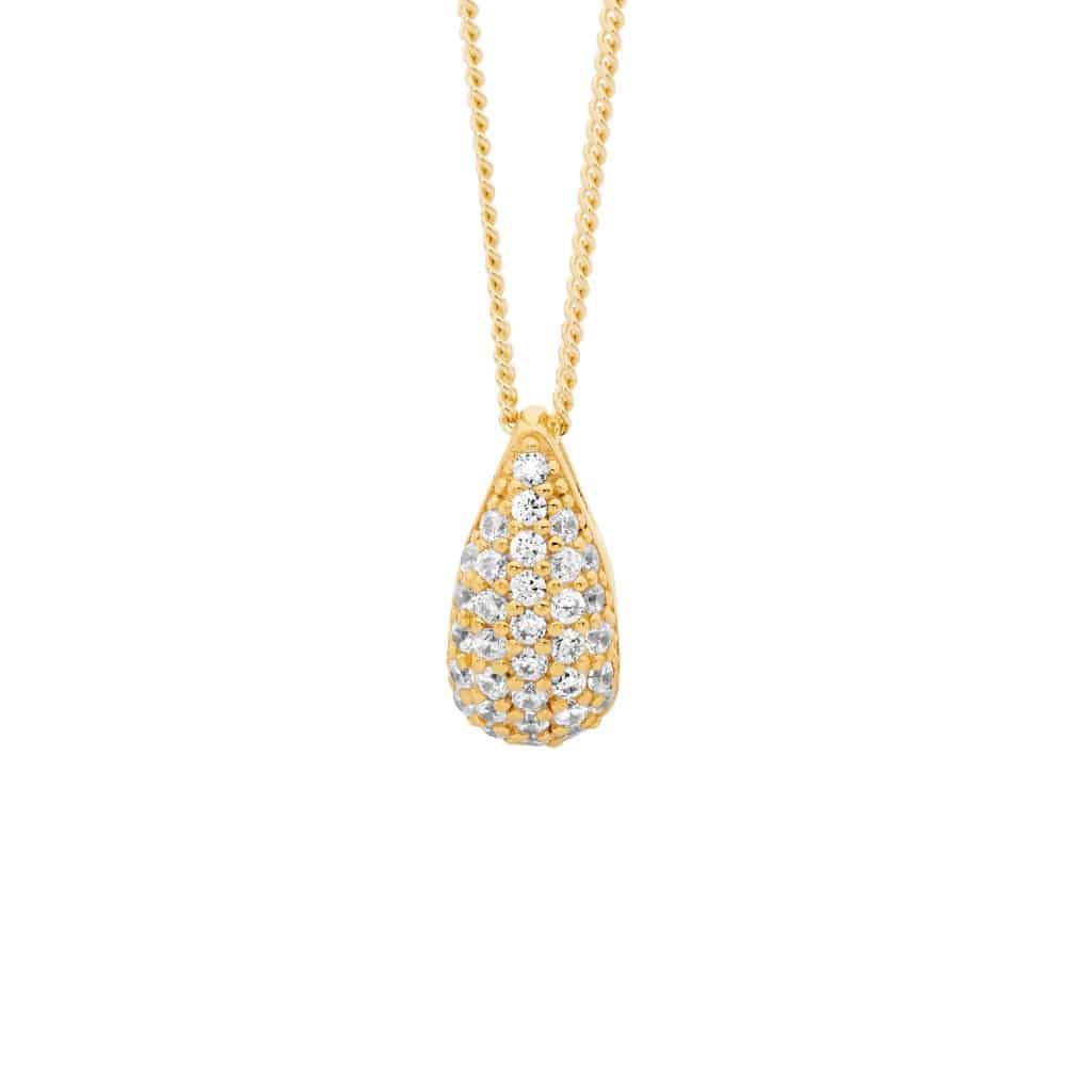 Tear Drop Pendant Set with CZ Necklace Yellow Gold