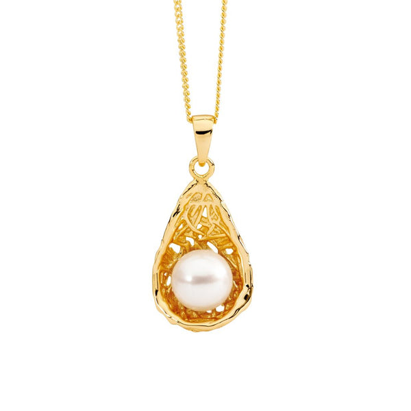 Yellow Gold Plated Silver Freshwater Pearl Nest Necklace