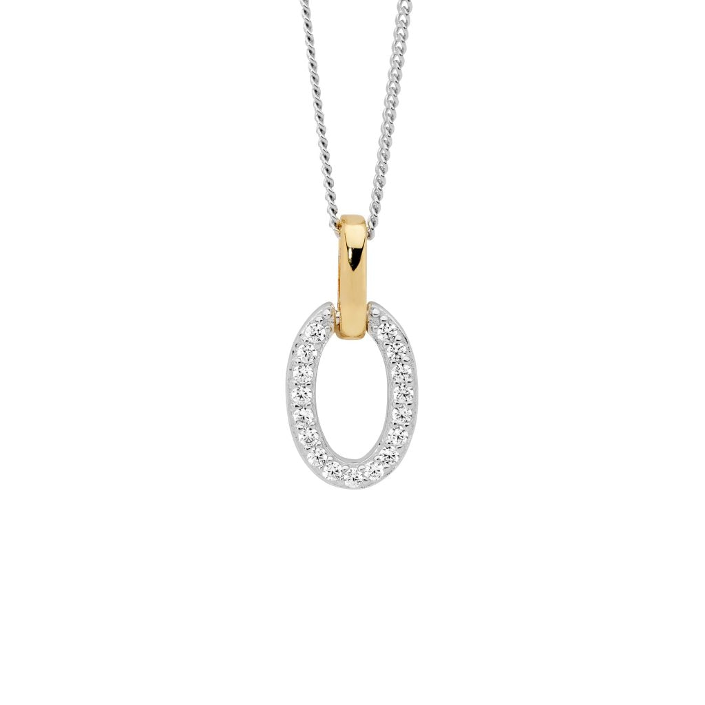 Sterling Silver Open 'O' Two-Tone CZ Necklace
