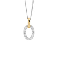 Sterling Silver Open 'O' Two-Tone CZ Necklace
