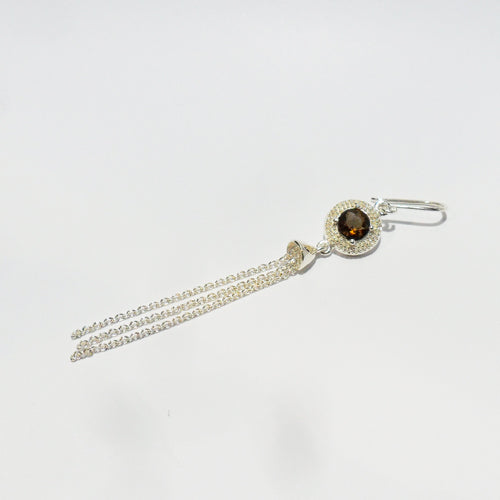 Tassel Earrings in Silver with Smoky Quartz colour CZ