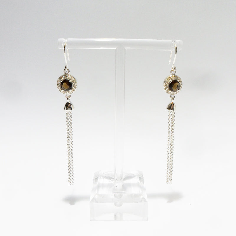 Tassel Earrings in Silver with Smoky Quartz colour CZ