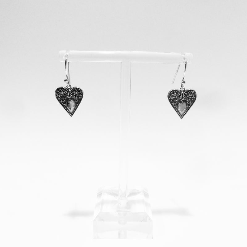 Patterned Heart Earrings in Silver