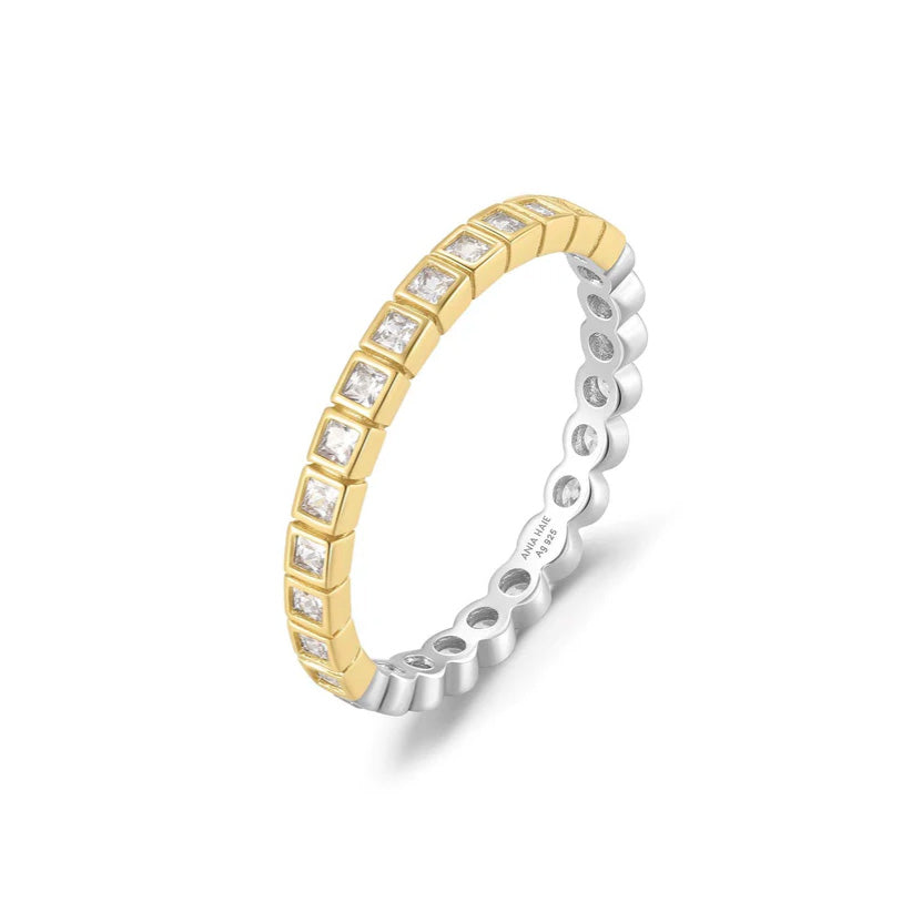 Two-Tone Square and Circle Bezel Ring