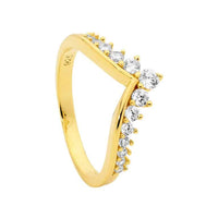 Yellow Gold Plated Wishbone Silver CZ Ring