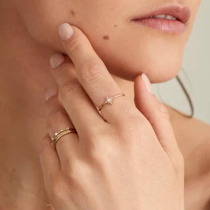 14kt Gold Stargazer Natural Diamond Stardust Ring