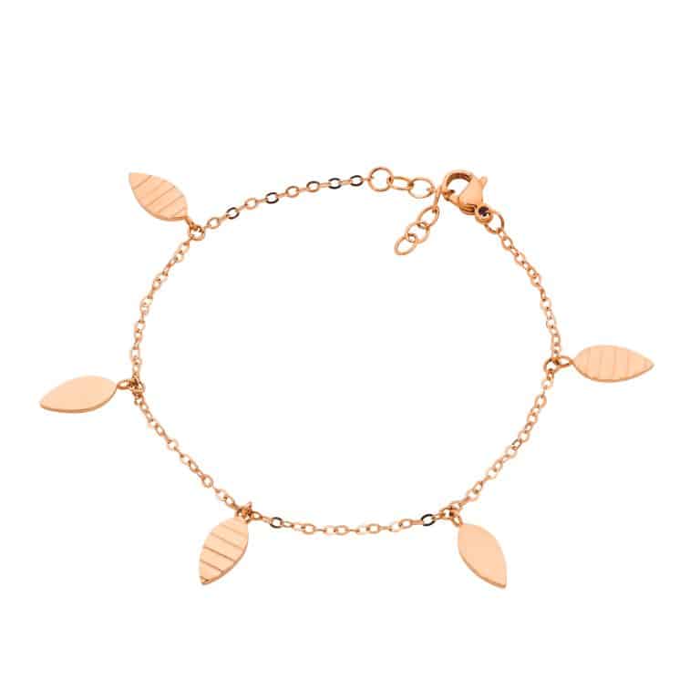 Stainless Steel Leaves Charm Bracelet Rose Gold