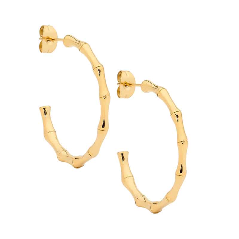 Stainless Steel Bamboo Hoops Earrings Yellow Gold
