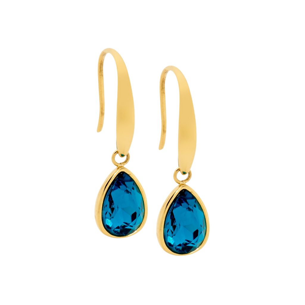 Teal Blue Colour Stainless Steel Earrings Yellow Gold