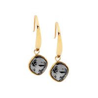 Black Diamond Colour Crystal Stainless Steel Earrings Yellow Gold
