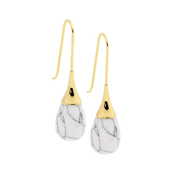 Howlite Stainless Steel Drop Earrings Yellow Gold