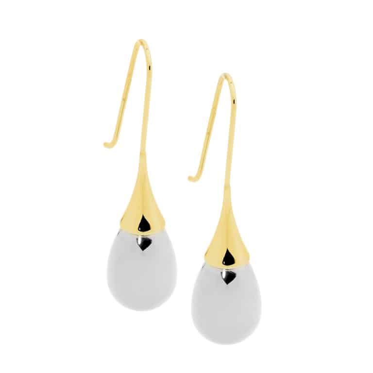 Two Tone Stainless Steel Tear Drop Earrings Yellow