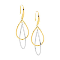 Double Open Tear Drop Earrings Yellow Gold