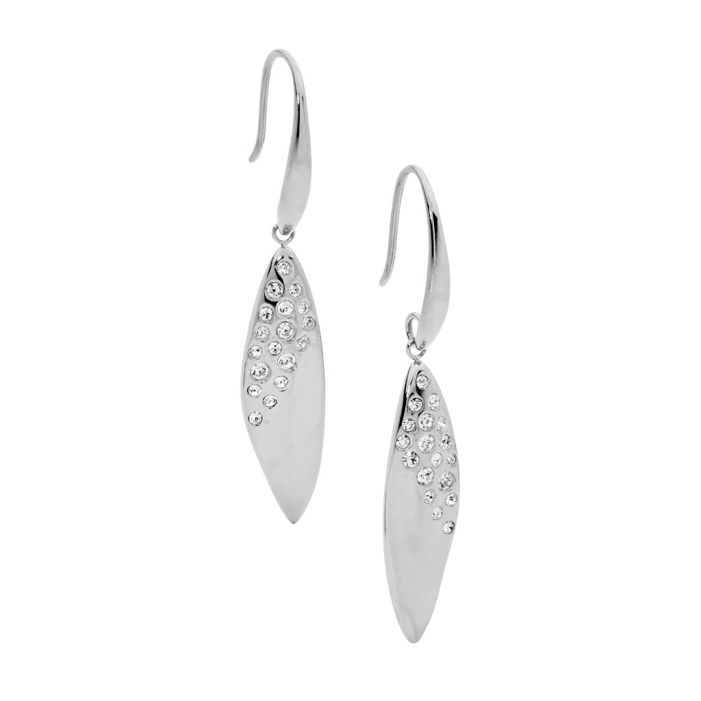 Stainless Steel Scattered White Crystal Drop Earrings