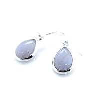 Blue Lace Agate Tear-drop Silver Earrings