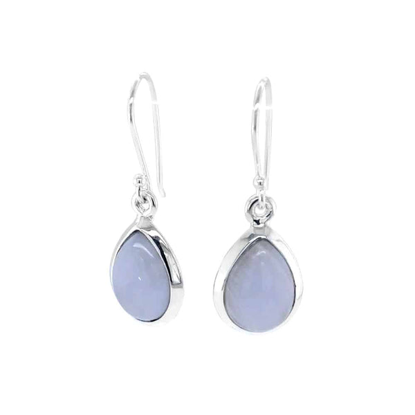 Blue Lace Agate Tear-drop Silver Earrings