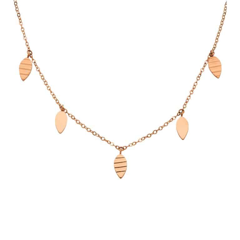 Stainless Steel Leaves Charm Necklace Rose Gold