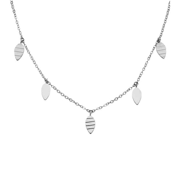 Stainless Steel Leaves Charm Necklace White Gold