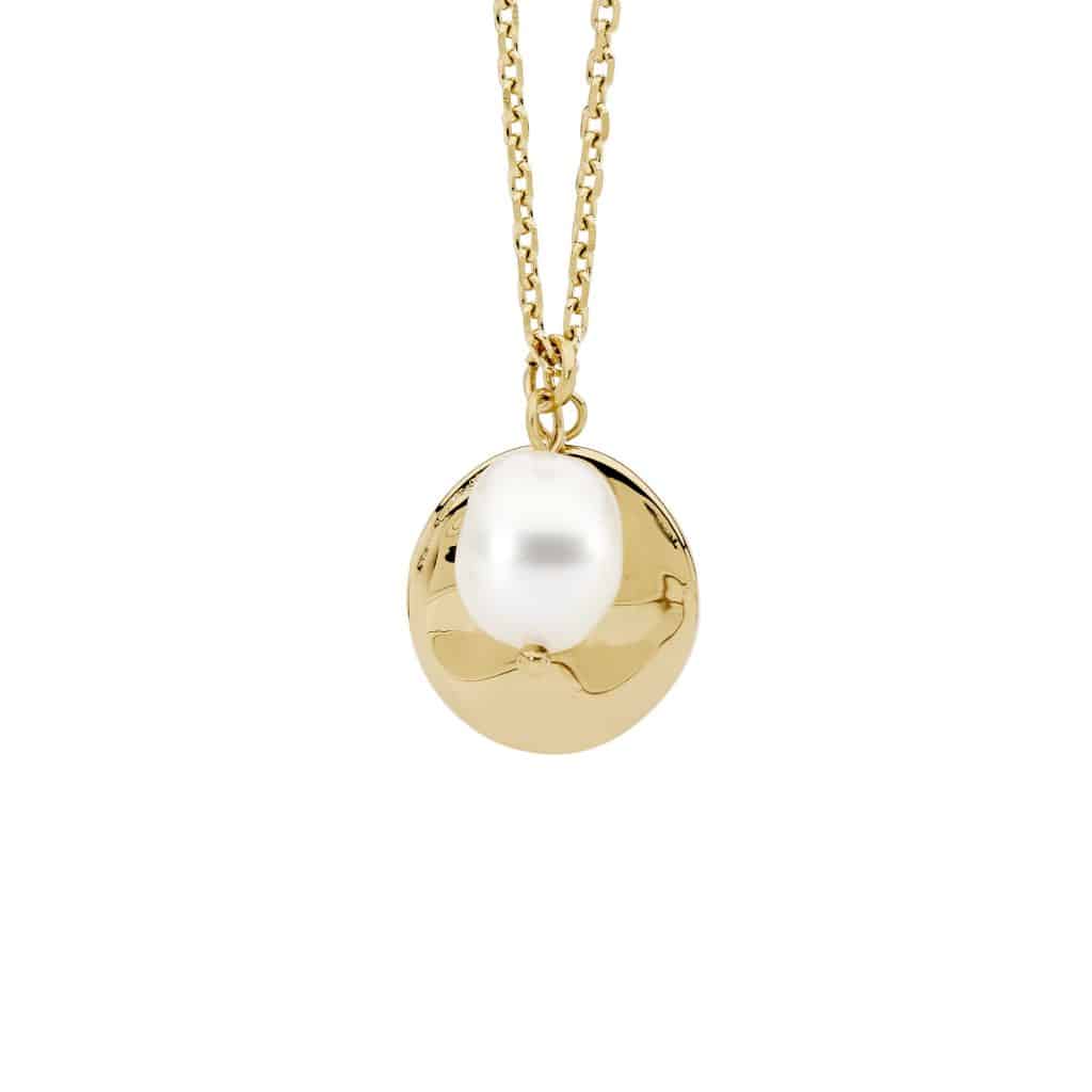 Fresh Water Pearl Stainless Steel Necklace Yellow Gold