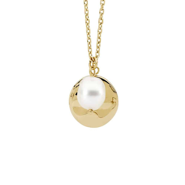 Fresh Water Pearl Stainless Steel Necklace Yellow Gold