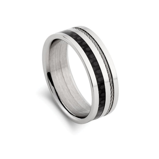 Stainless Steel with Steel Cable Detail Ring