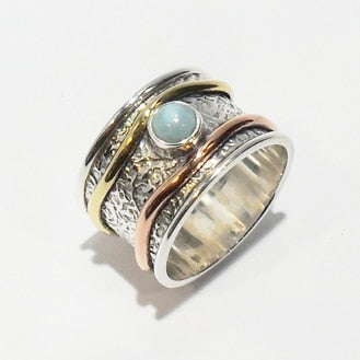 Three tone Sterling Silver Ring with Larimar