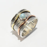 Three tone Sterling Silver Ring with Larimar