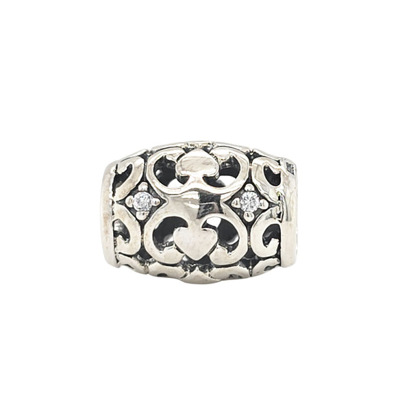 TT603CZ Silver Filigree Spacer Embedded with CZ