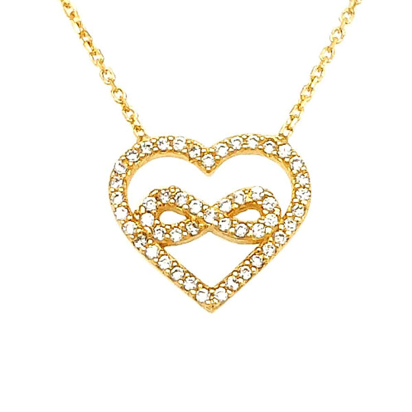 Infinity Love Heart Silver Necklace Yellow Gold