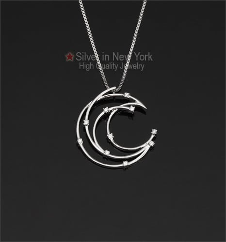 Crescent Moon with CZ Silver Necklace