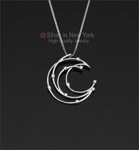 Crescent Moon with CZ Silver Necklace