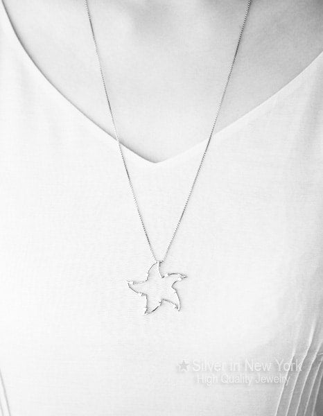 Star Fish Silver Long Necklace
