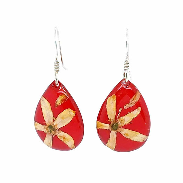 Assorted Earrings Long Leaf Wax Red