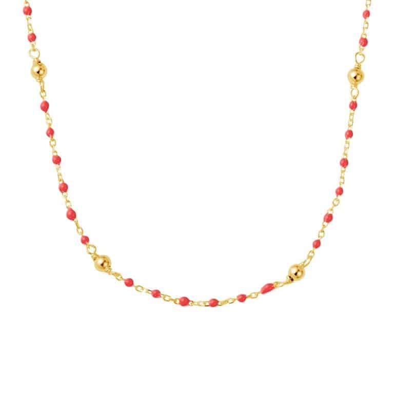 Yellow gold plated Silver Chain Coral Red
