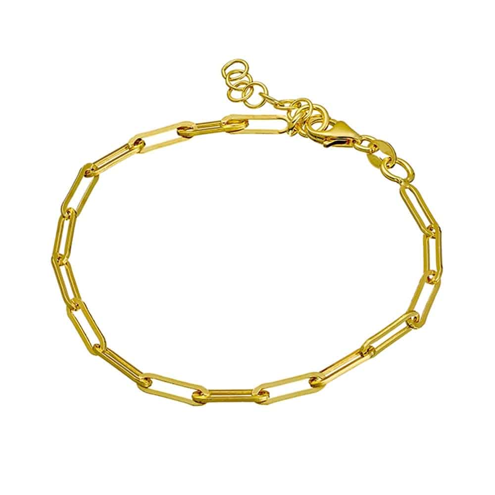 Sterling Silver Oblong Link Chain Bracelet Yellow Gold