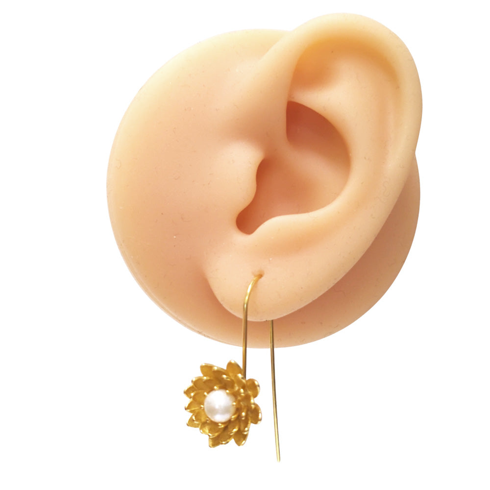 18K Gold Plated Sterling Silver Lotus Hook Earrings