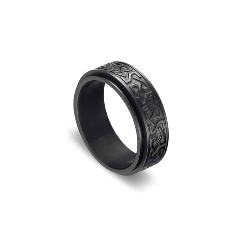 Stainless Steel Pattern Spinning Ring Black