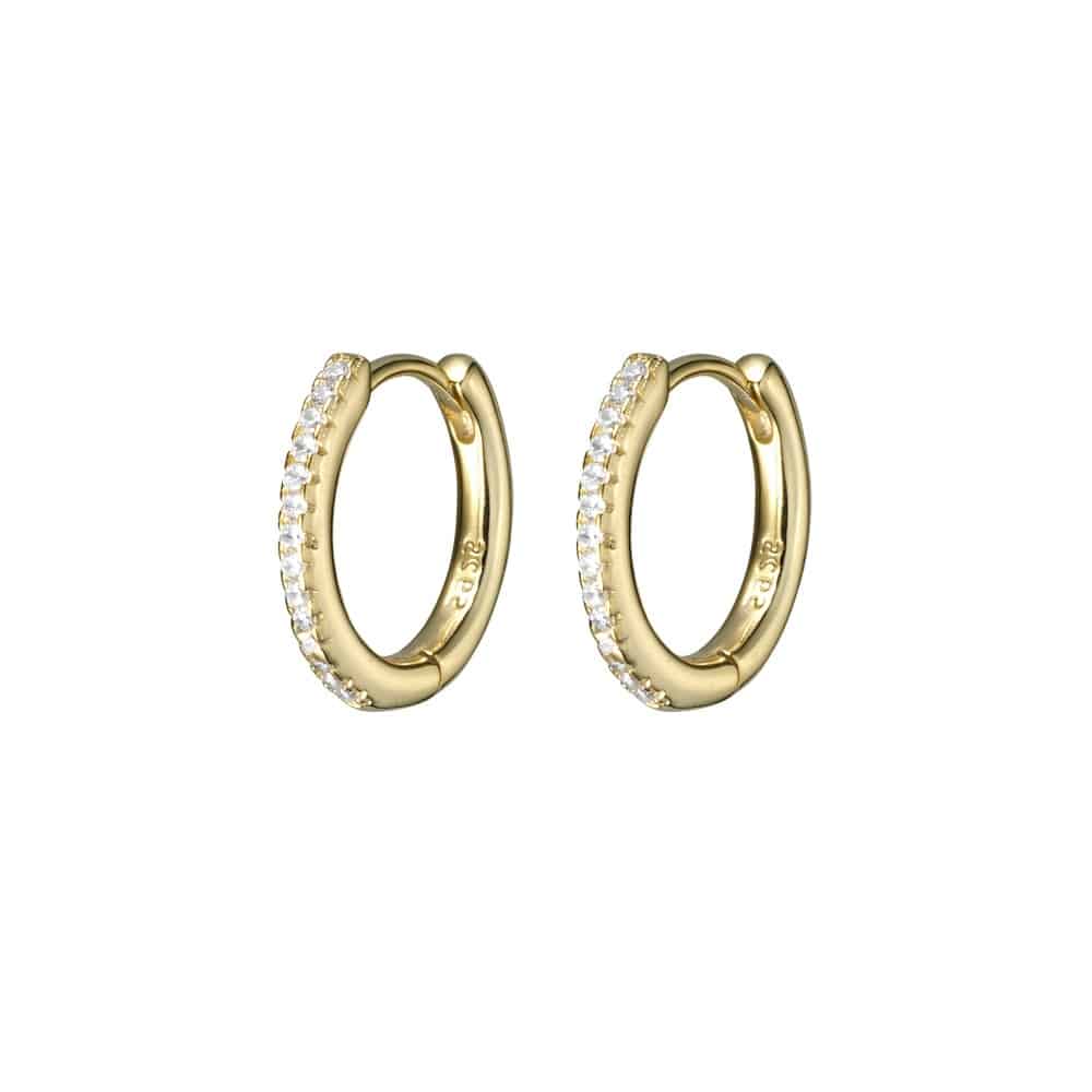Sterling Silver CZ Huggie Earrings Yellow Gold