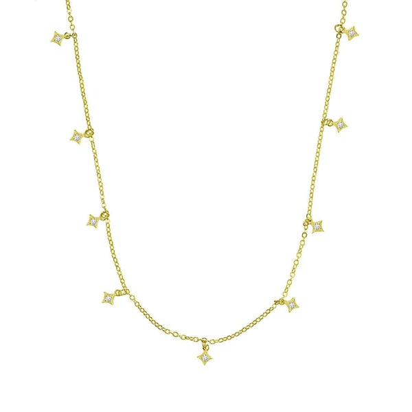 Sterling Silver Petite CZ Charm Necklace Yellow Gold