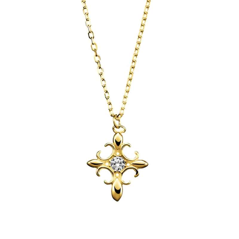 Sterling Silver Fleur de Lis CZ Pendant Yellow Gold