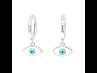 Almond Evil Eye Pendant Silver Hoops Earrings